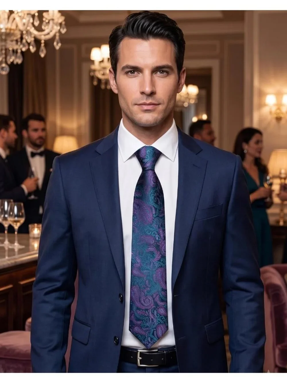 🆕Men Teal & Purple 100%Microfiber Paisley Slim Formal Necktie For Wedding Dress